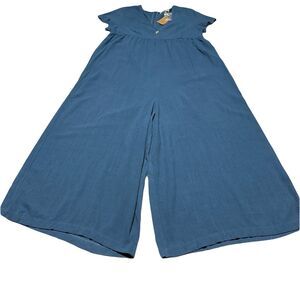 Natural Life Jumpsuit Blue Wide Leg Linen Blend Lagenlook Empire M Medium NWT